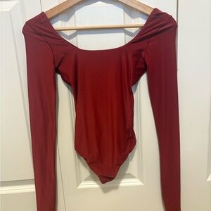 aerie Off-Shoulder Long Sleeve Bodysuit - Burgundy